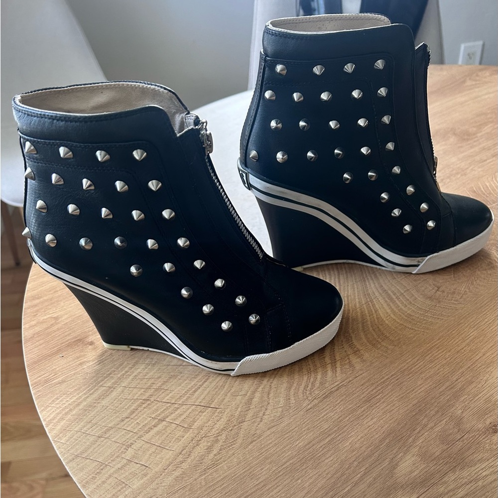 Studded Black Wedge Sneakers